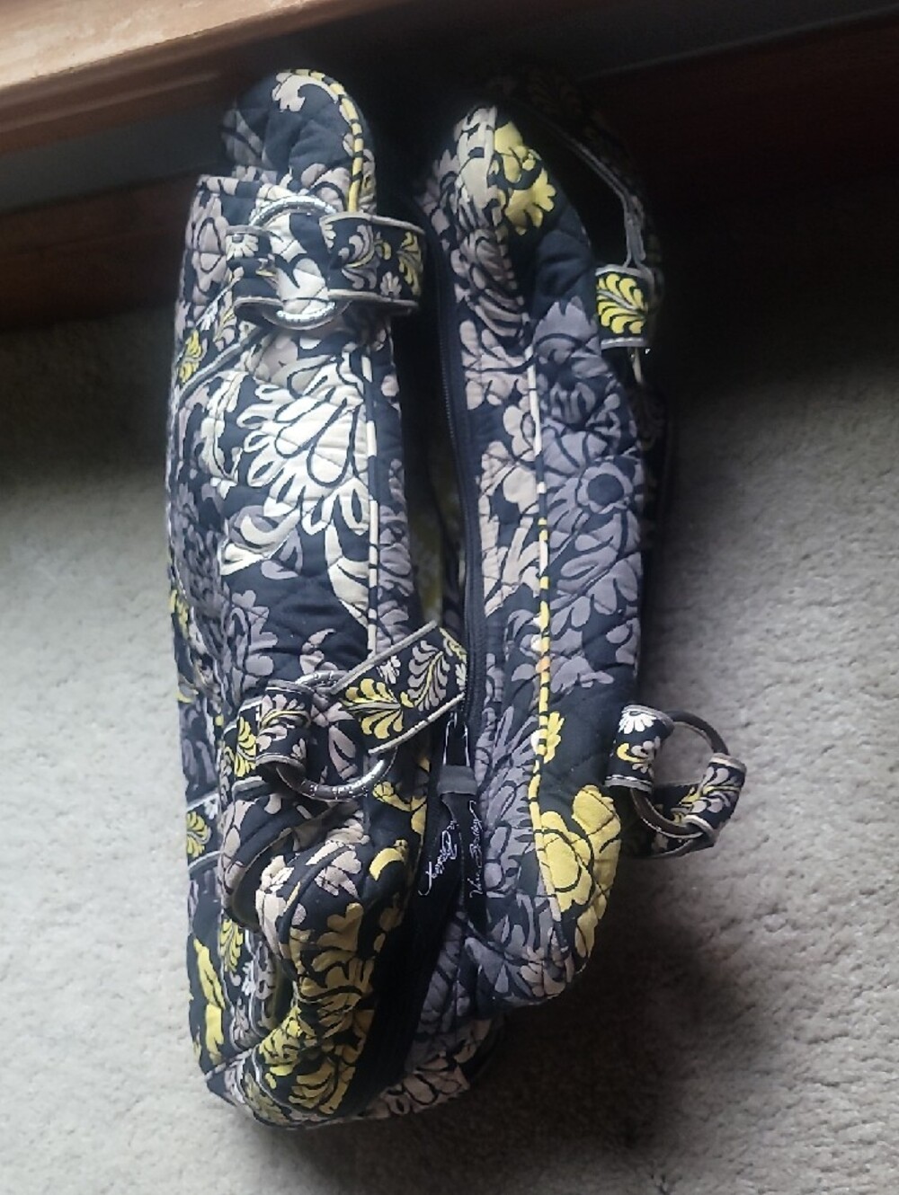 Vera Bradley Quilted Black, White & Yellow Floral Duffel - Picture 2 of 7